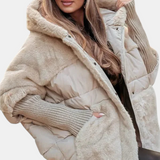Gabriela – Puffer bunda s kapucí a patchworkem