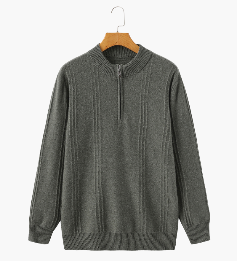 100% Kašmír Ribovaný Poloviční Zip