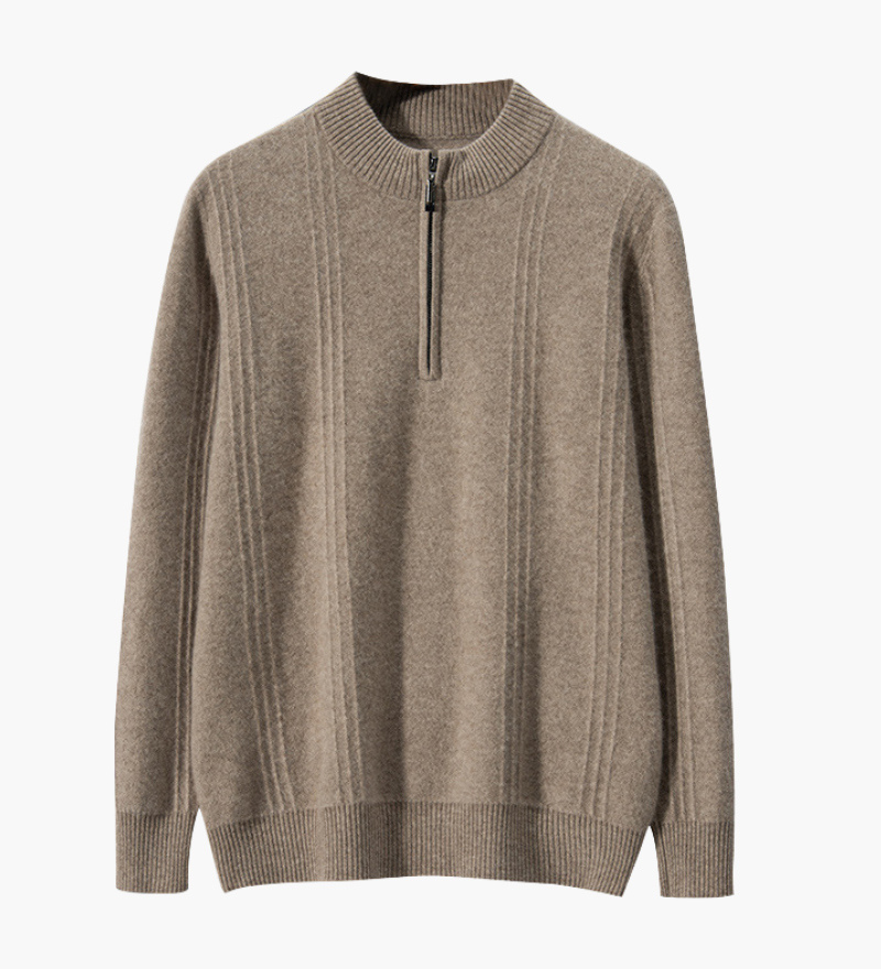100% Kašmír Ribovaný Poloviční Zip