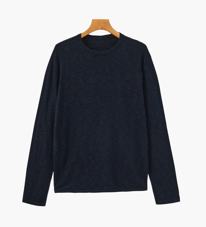 Lněný bavlněný základní crewneck