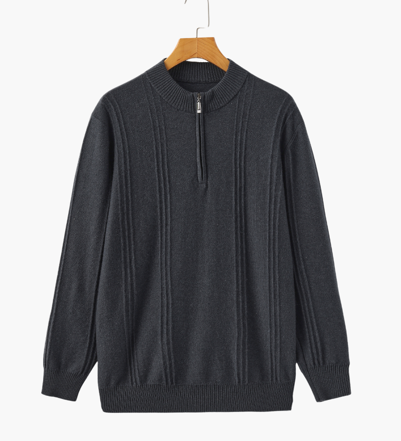100% Kašmír Ribovaný Poloviční Zip
