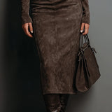 Susana – Dlouhá midi šaty hnědé