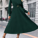 Elina – elegantní plisované midi šaty s dlouhými rukávy