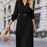 Elina – elegantní plisované midi šaty s dlouhými rukávy