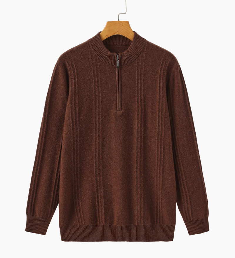 100% Kašmír Ribovaný Poloviční Zip
