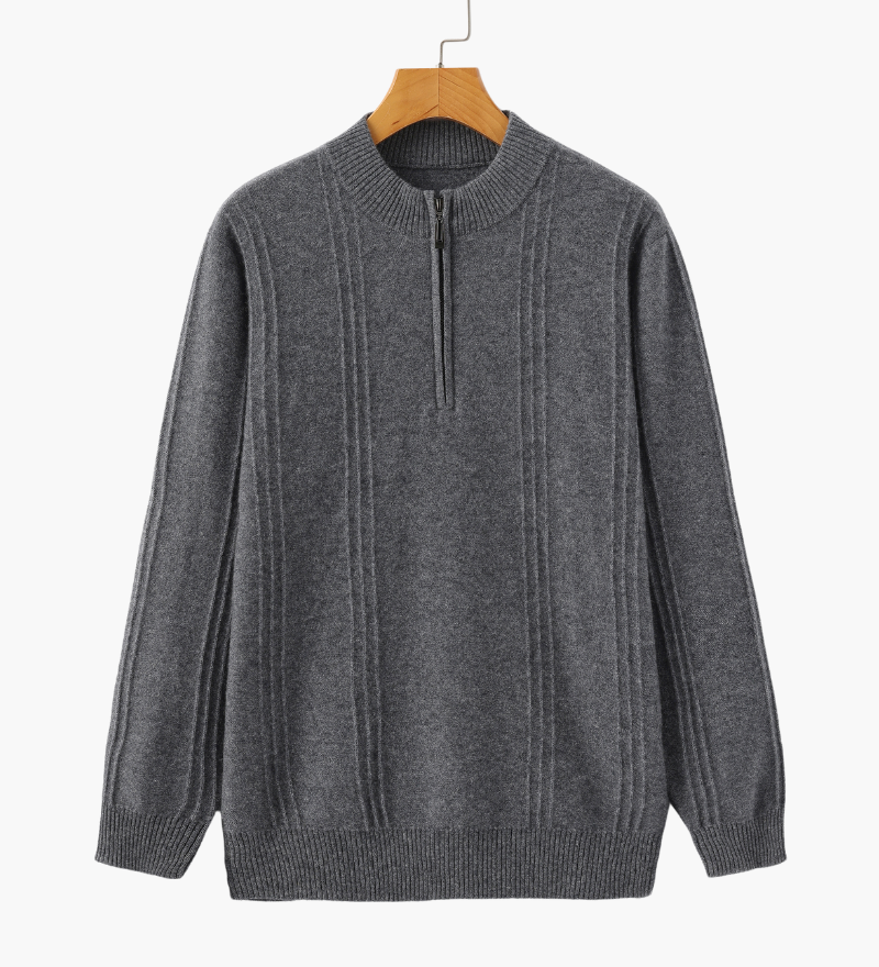 100% Kašmír Ribovaný Poloviční Zip