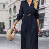 Elina – elegantní plisované midi šaty s dlouhými rukávy