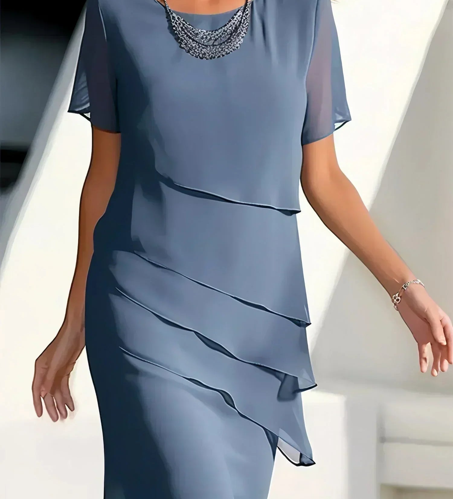 Ilinca – Midi šaty z chiffon s překryvnými vrstvami