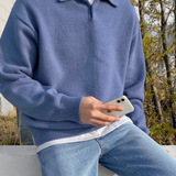 Vlněný knoflíkový pulovr s půl zipem