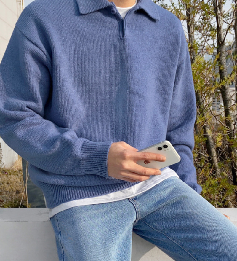 Vlněný knoflíkový pulovr s půl zipem