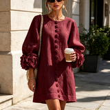 Dámské mini šaty s květinovými knoflíky, 3/4 rukávy a manžety ve tvaru růže