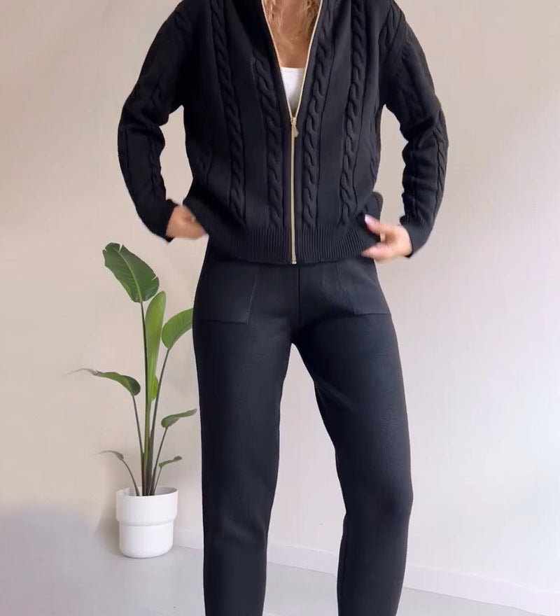 Ania - Sada casual ze dvou kusů s propleteným jacquardem