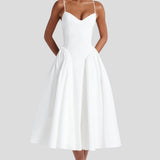 Ionela – Elegantní midi šaty s přiléhavým živůtkem a bohatou sukní