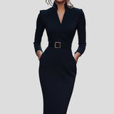 Paula – Elegantní Šaty s Páskem a Strukturálním Límcem